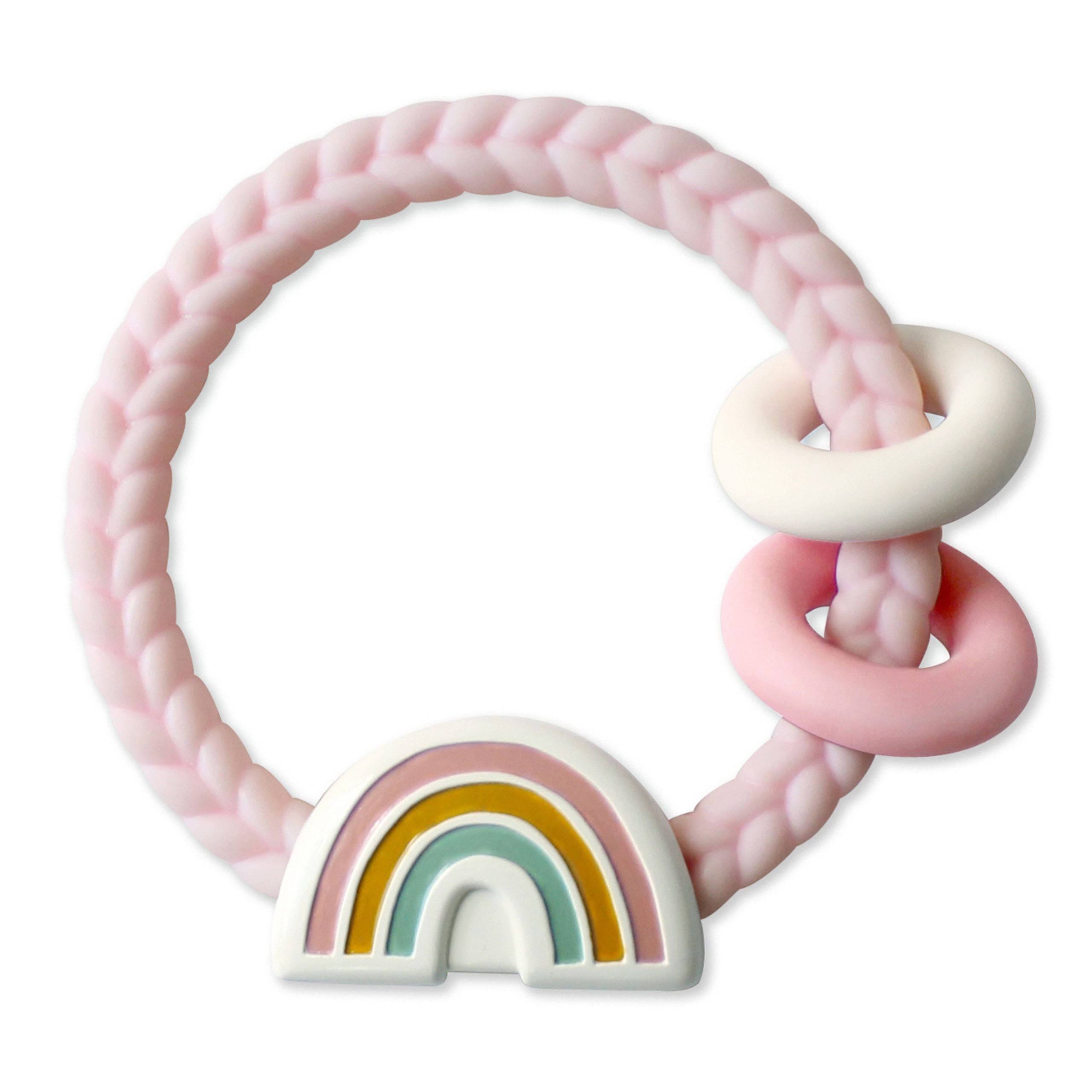 Itzy Ritzy Rattle with Teething Rings, rainbow pink