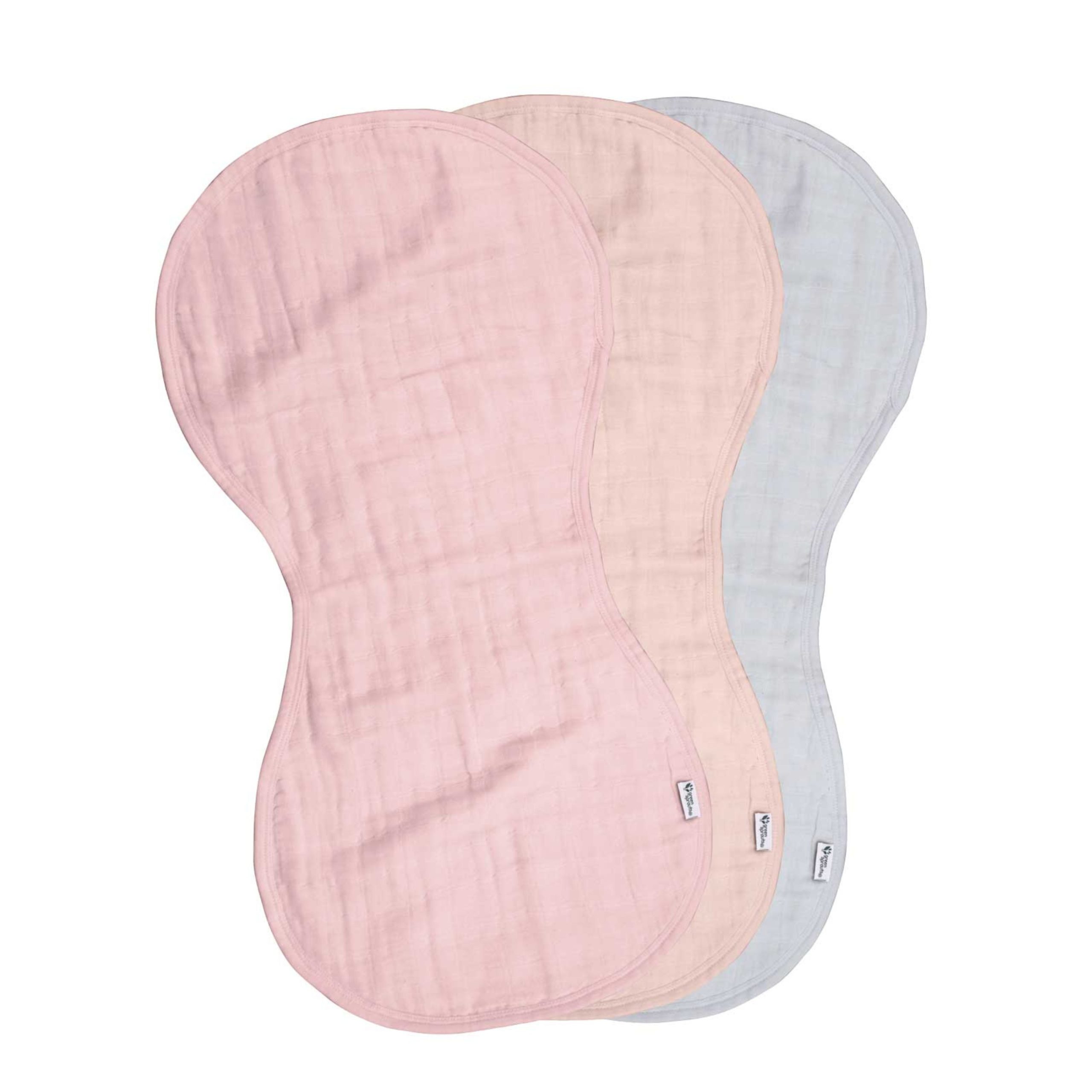 green sprouts organic cotton muslin burp cloths, 3 pack, rose